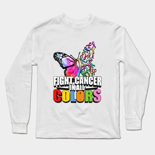 Fight Cancer In All Color Feather Breast Cancer Awareness Long Sleeve T-Shirt